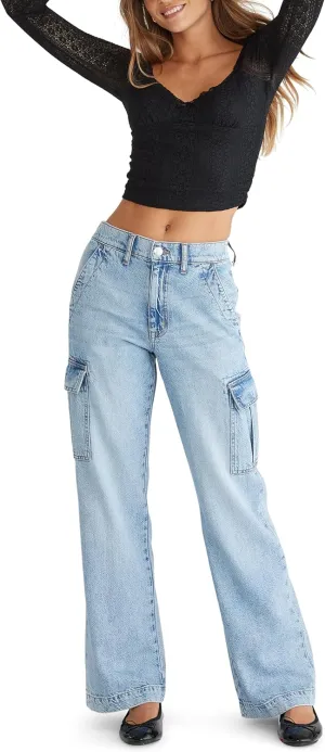 AEROPOSTALE Women's High Rise Wide Leg Cargo Jeans