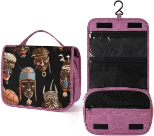 African Ritual Ethnic Tribal Toiletry Bag Waterproof Makeup Bag with Hanging Hook Cosmetic Bags for Women Travel Essentials