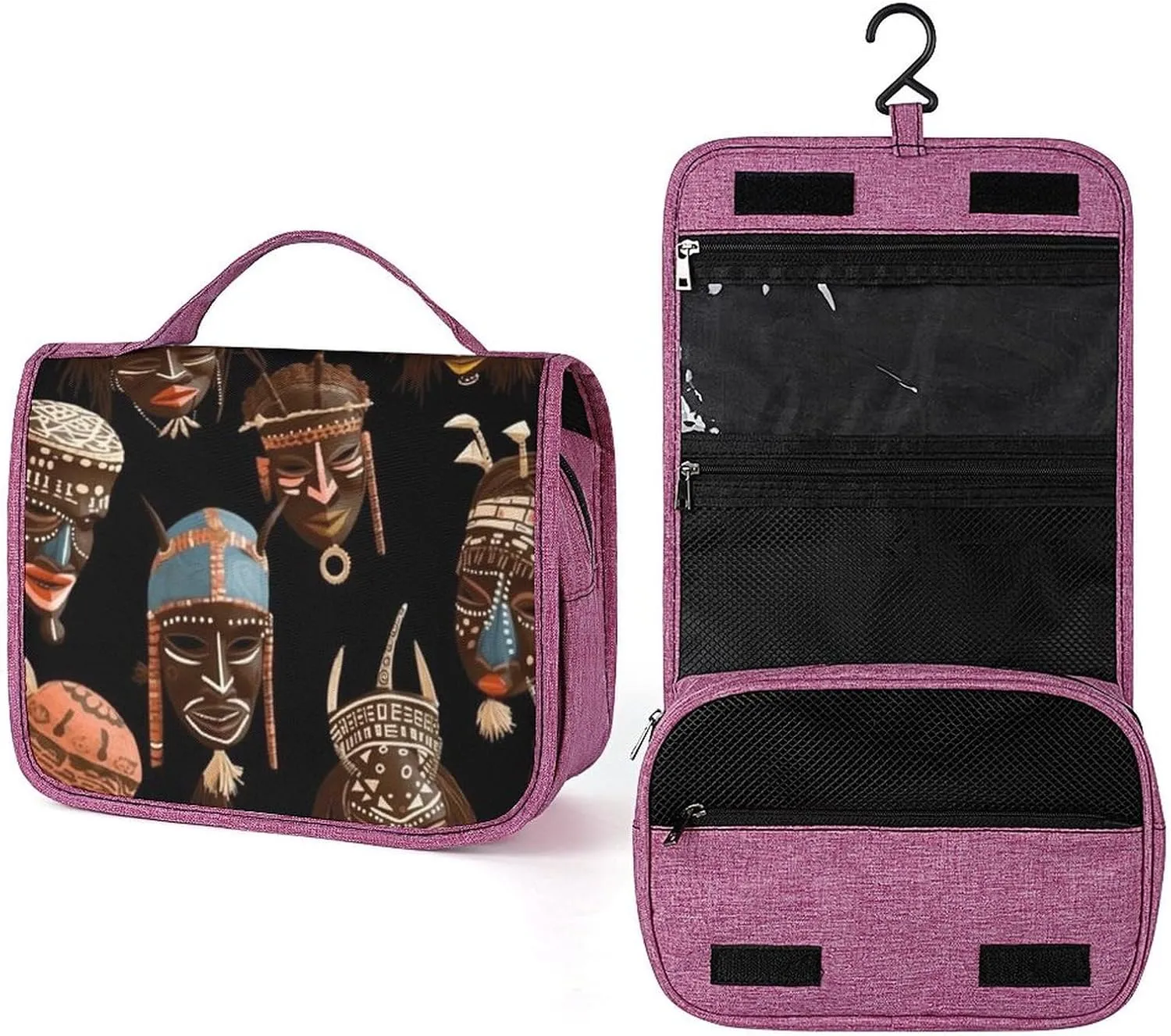 African Ritual Ethnic Tribal Toiletry Bag Waterproof Makeup Bag with Hanging Hook Cosmetic Bags for Women Travel Essentials