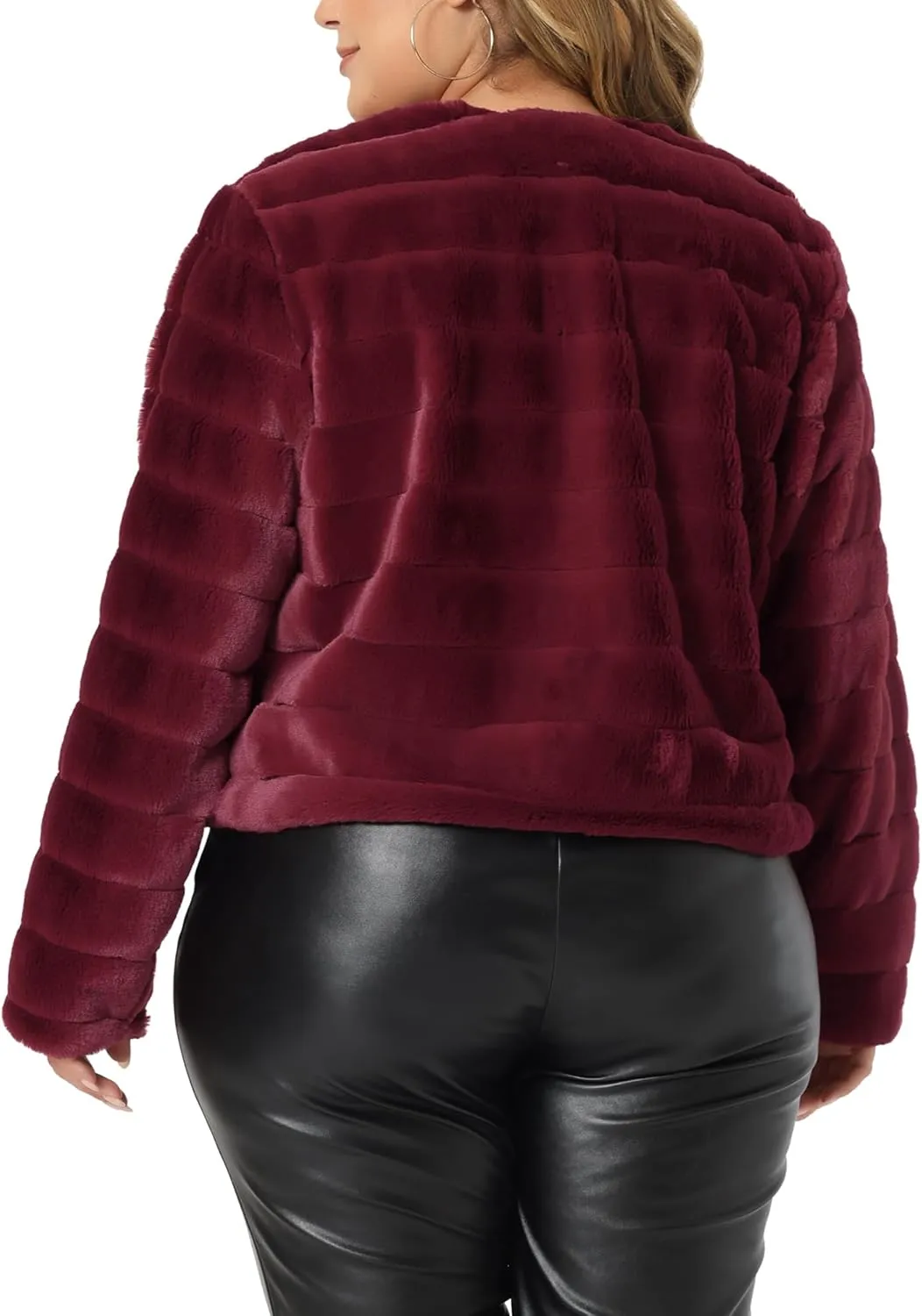 Agnes Orinda Plus Size Faux Fur Jacket for Women Open Front Collarless Wedding Formal Cropped Faux Fur Winter Jackets