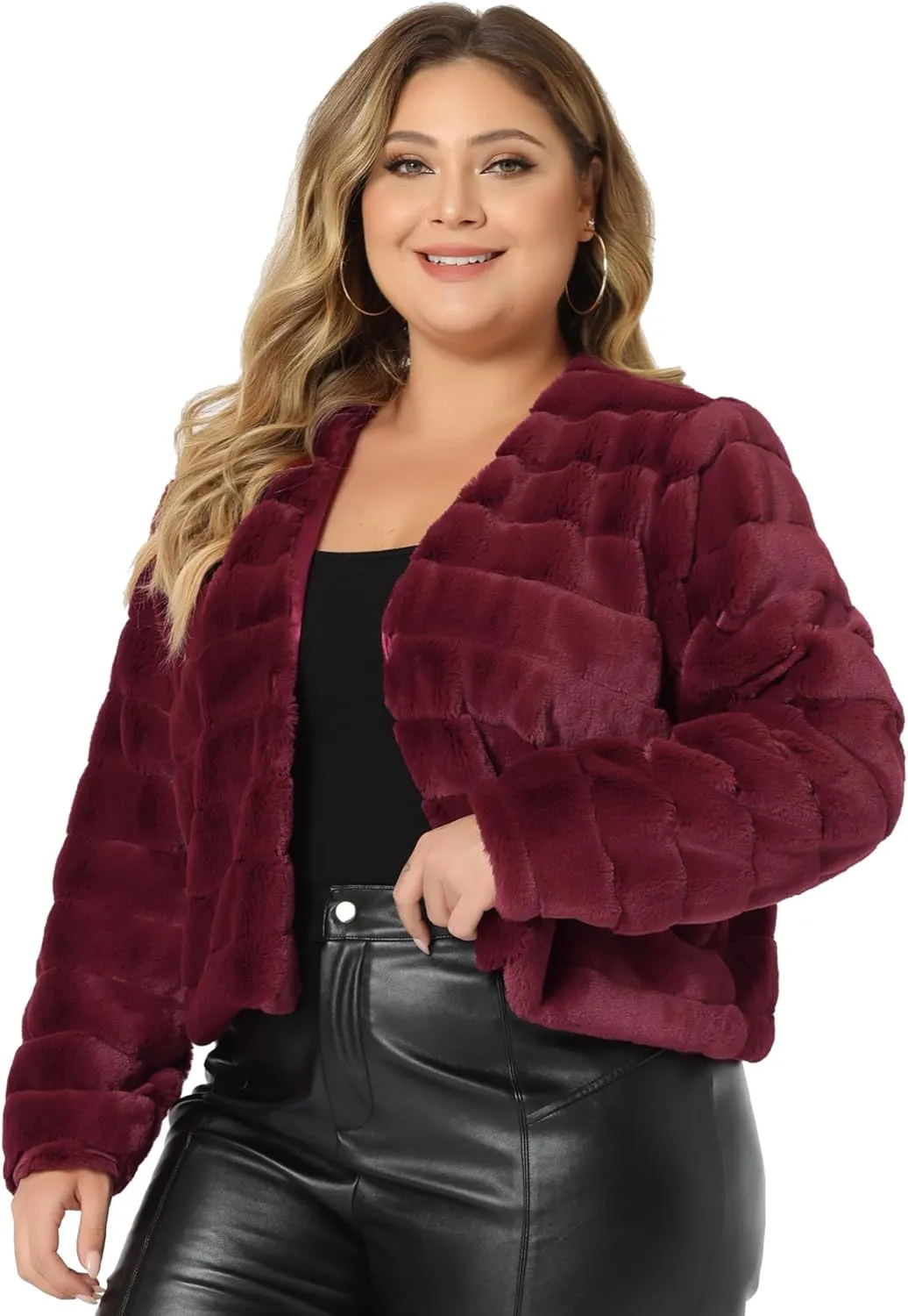 Agnes Orinda Plus Size Faux Fur Jacket for Women Open Front Collarless Wedding Formal Cropped Faux Fur Winter Jackets