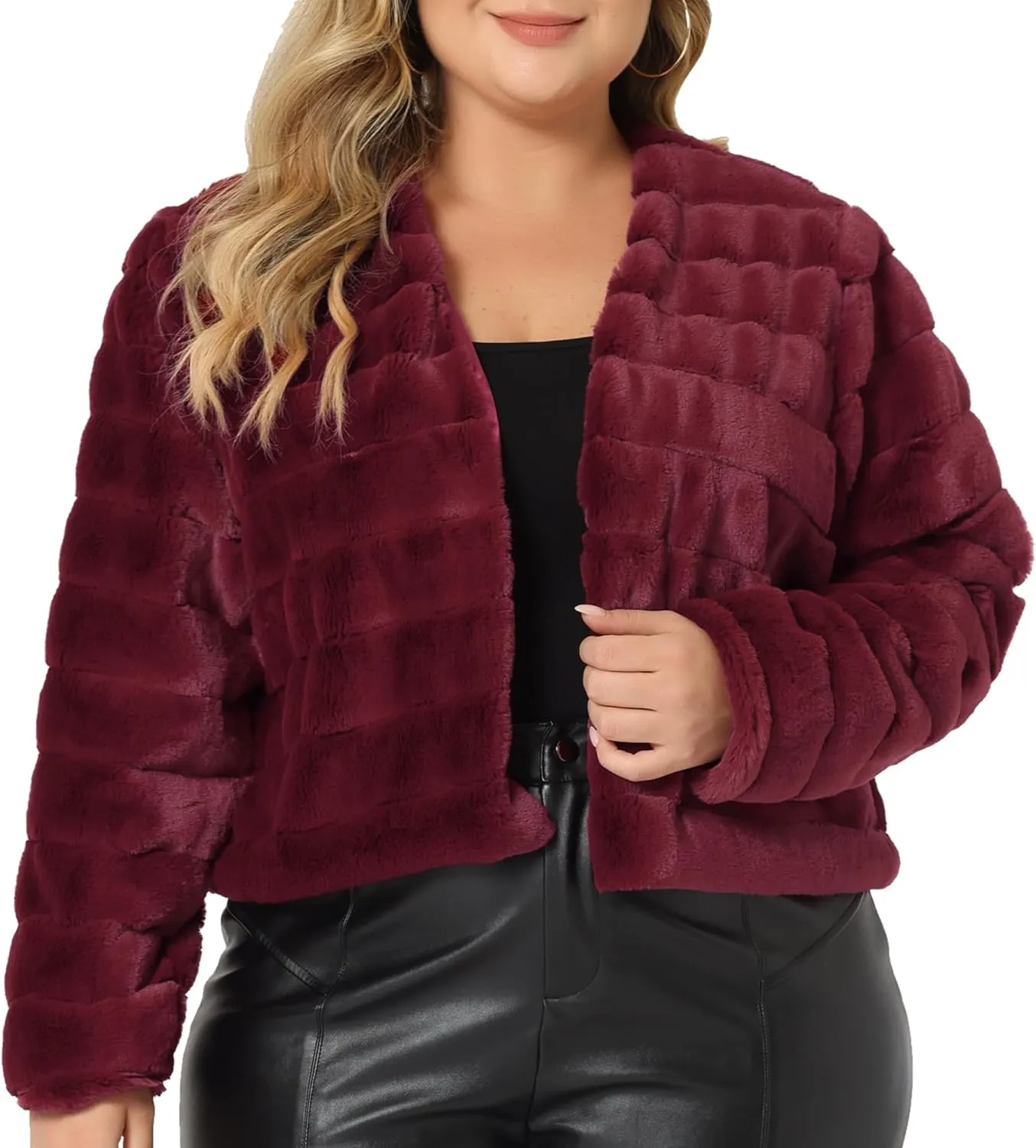Agnes Orinda Plus Size Faux Fur Jacket for Women Open Front Collarless Wedding Formal Cropped Faux Fur Winter Jackets