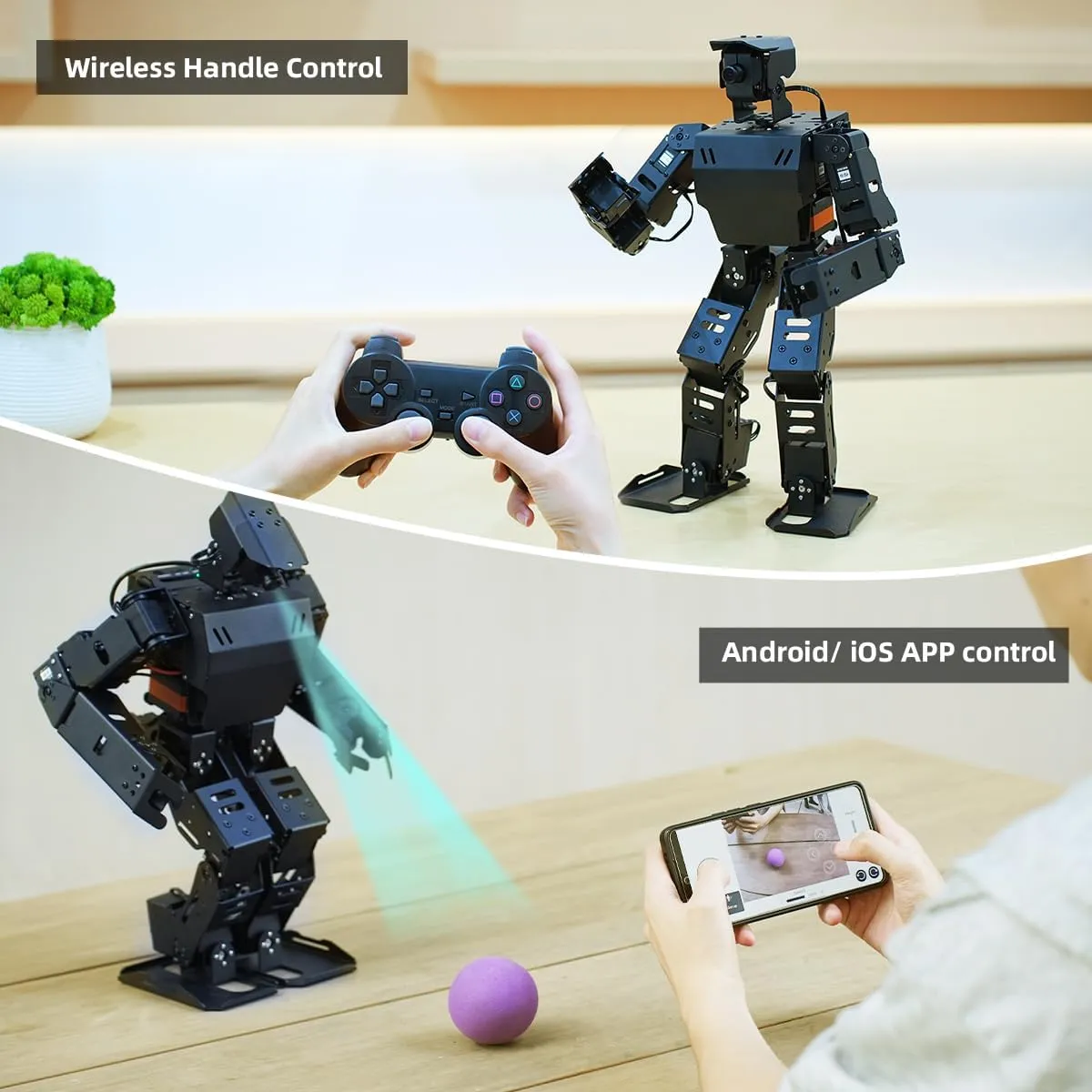 AiNex ROS Smart Robot for Raspberry Pi 5 Programmable 24 DOF Humanoid Robot PC APP Wireless Controller, AI Vision Walking Hurdling Grasping Kicking Boxing Stand Up Automatically, with RPi 5 4GB