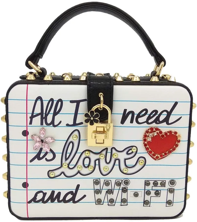 All I Need Is LOVE and WIFI Women's Fashion Faux Leather PU Shoulder Bag Crossbody Handbags