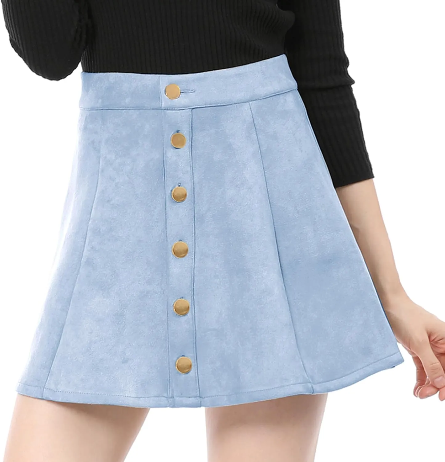 Allegra K Women's Faux Suede Button A-Line High Waisted Christmas Flared Mini Short Skirt