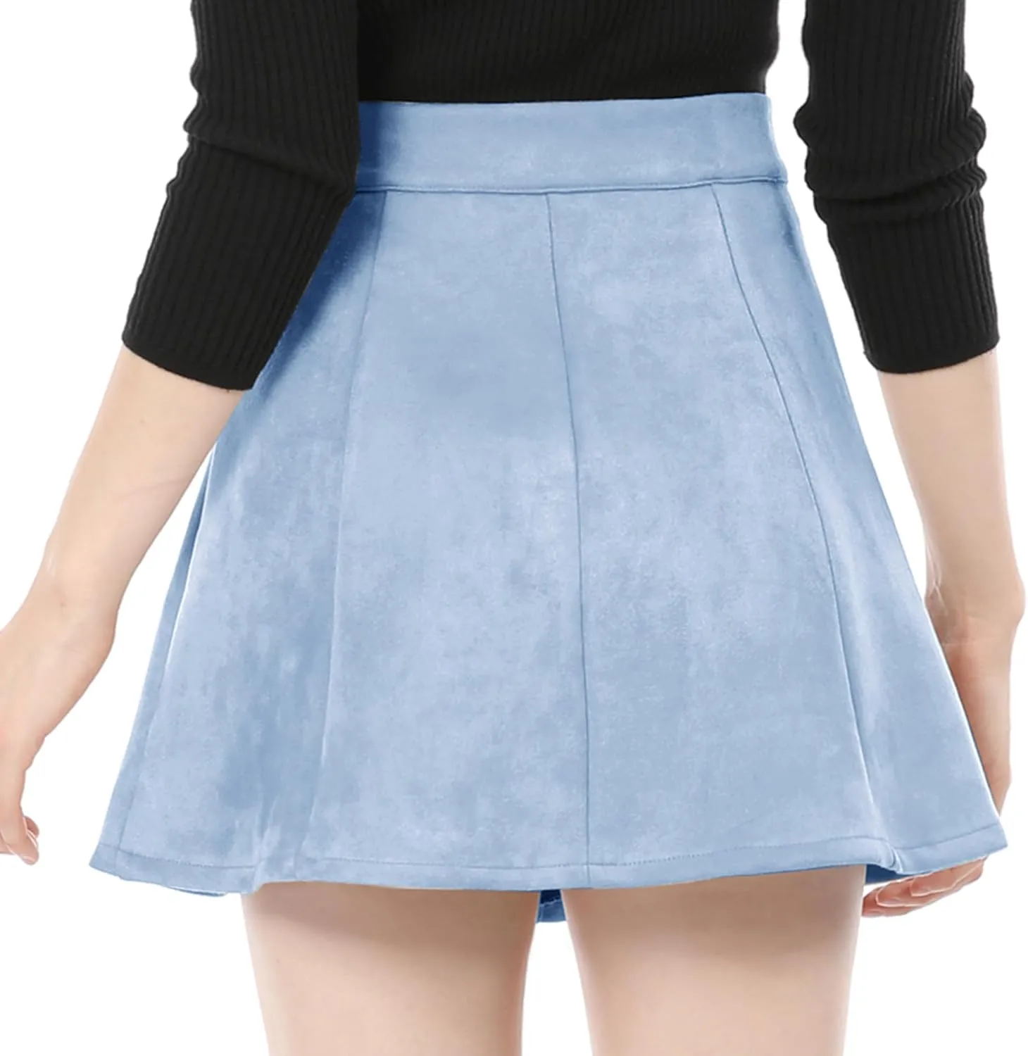 Allegra K Women's Faux Suede Button A-Line High Waisted Christmas Flared Mini Short Skirt