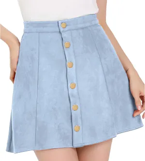 Allegra K Women's Faux Suede Button A-Line High Waisted Christmas Flared Mini Short Skirt