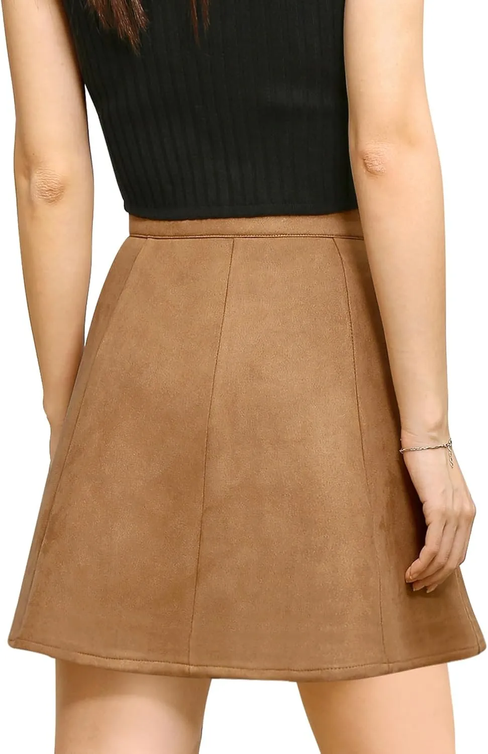 Allegra K Women's Faux Suede Button A-Line High Waisted Christmas Flared Mini Short Skirt