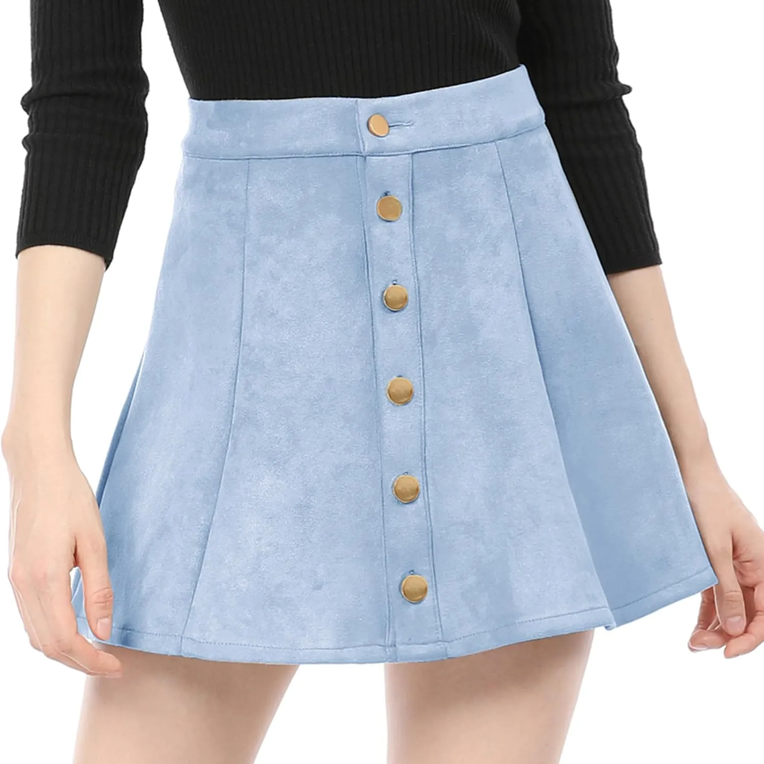 Allegra K Women's Faux Suede Button A-Line High Waisted Christmas Flared Mini Short Skirt