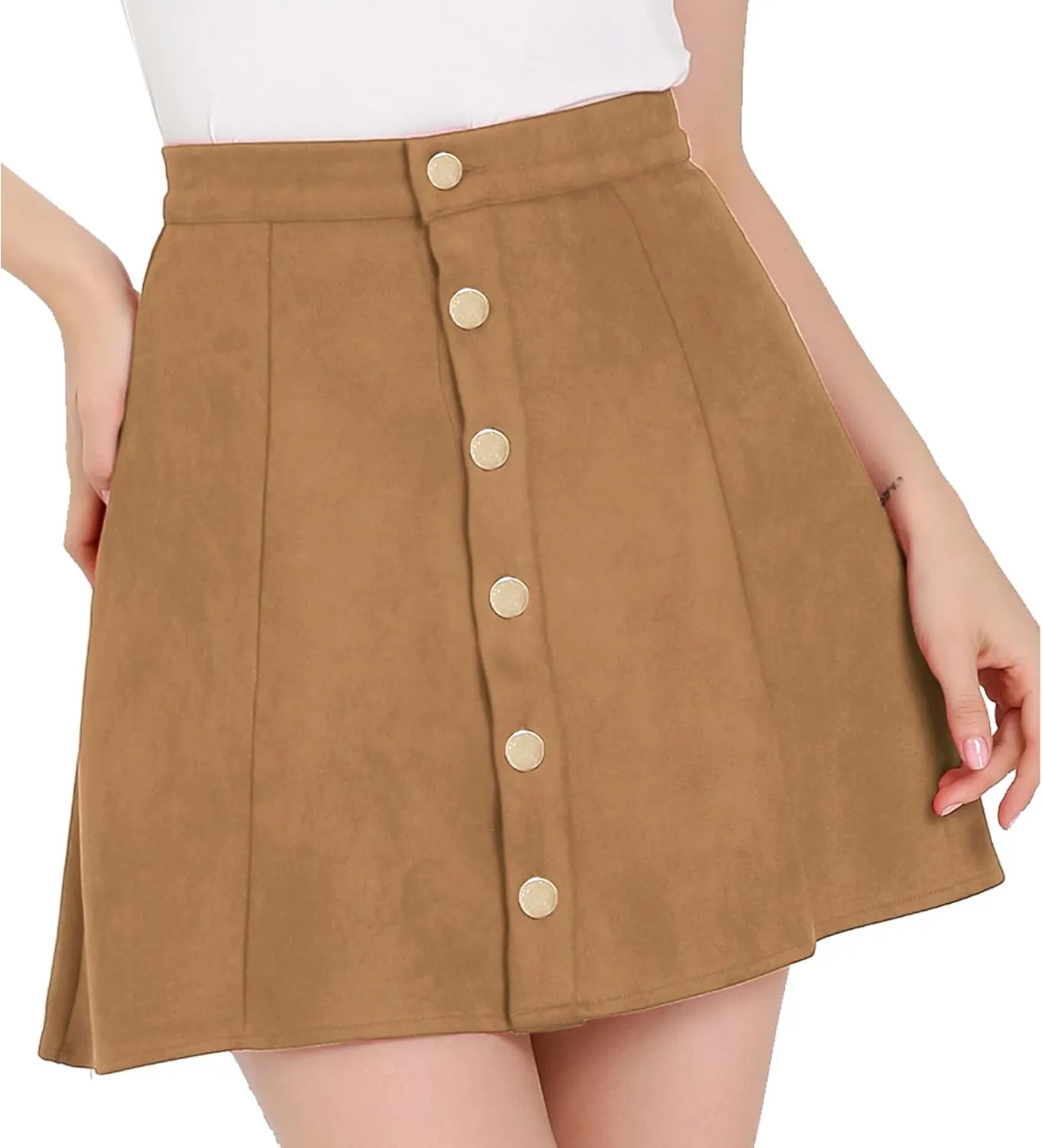 Allegra K Women's Faux Suede Button A-Line High Waisted Christmas Flared Mini Short Skirt