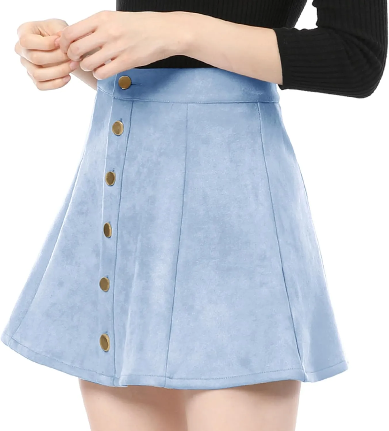 Allegra K Women's Faux Suede Button A-Line High Waisted Christmas Flared Mini Short Skirt