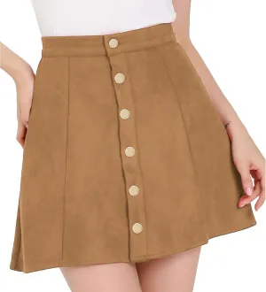 Allegra K Women's Faux Suede Button A-Line High Waisted Christmas Flared Mini Short Skirt
