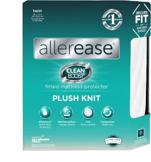 AllerEase CleanBoost Plush Knit Soft Waterproof Mattress Protector Twin Size Allergen Barrier Temperature Balancing Machine Washable Mattress Cover with Elastic Anchor Bands Mattress Cover (White)