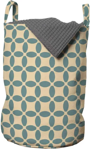 Ambesonne Abstract Geometry Laundry Bag, Rhythmic Interconnected Flowers Bicolored Composition Print, Hamper Basket with Handles Drawstring Closure for Laundromats, 13" x 19", Pale Peach Cadet Blue