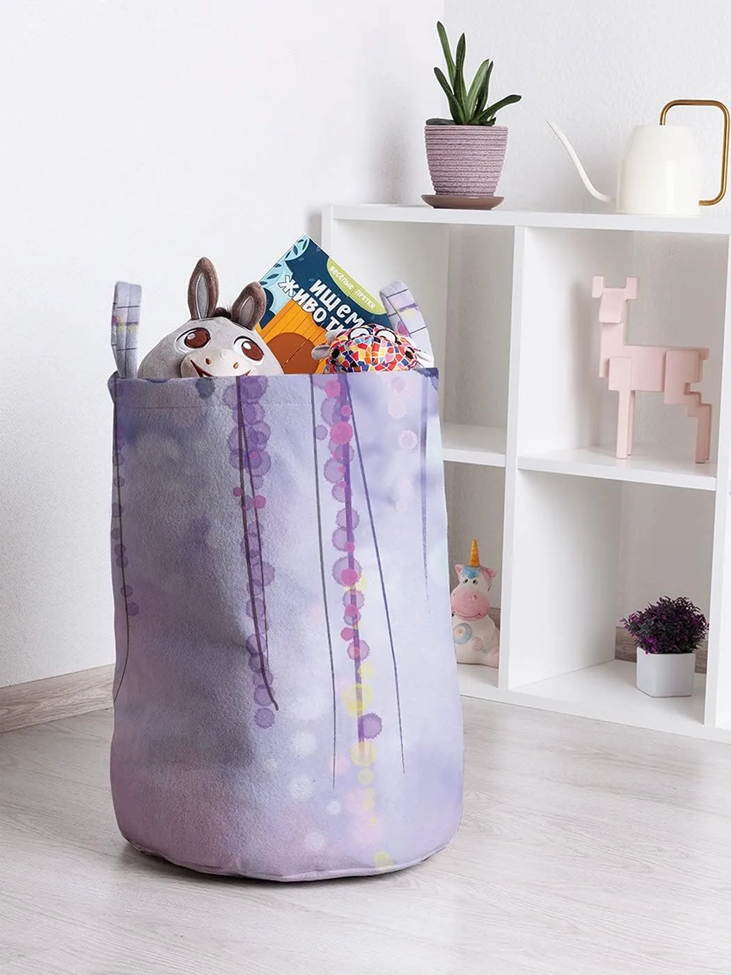 Ambesonne Abstract Laundry Bag, Foliage Spring Season Petals Blossoming Flowers Pastel Effect Art, Hamper Basket with Handles Drawstring Closure for Laundromats, 13" x 19", Baby Pink and Lavender Blue