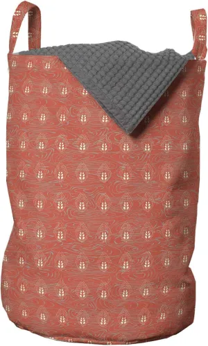 Ambesonne Abstract Laundry Bag, Rhythmic Wavy Spirals Leaves Motifs Composition Modern Vintage Illustration, Hamper Basket with Handles Drawstring Closure for Laundromats, 13" x 19", Burnt Sienna