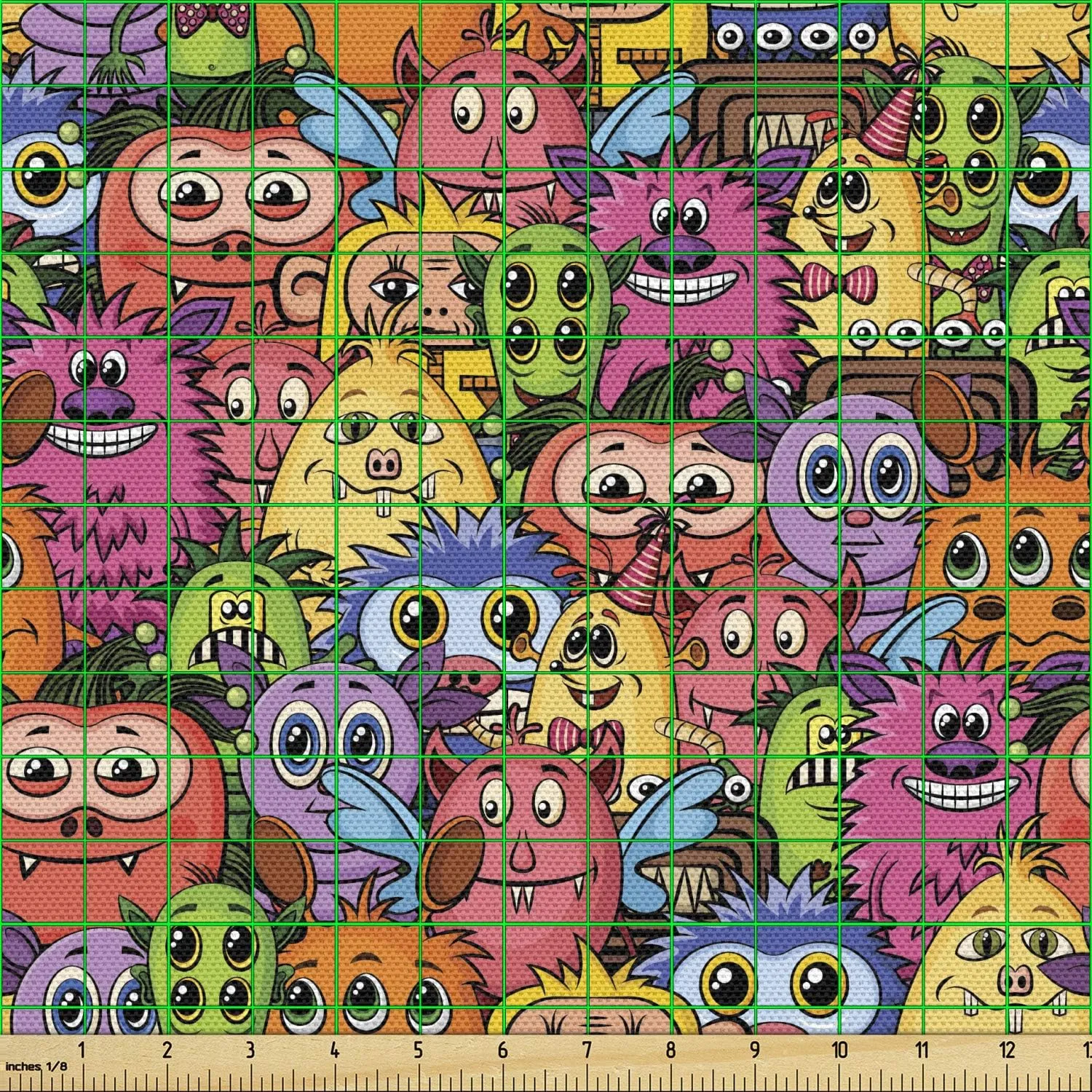 Ambesonne Alien Fabric by The Yard, Carnival of Beasts Cartoon Monsters with Different Art Styles Out of This World Theme, Decorative Fabric for Upholstery and Home Accents, 1 Yard, Pink Green