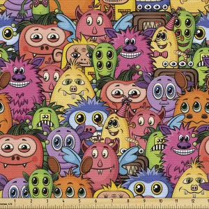 Ambesonne Alien Fabric by The Yard, Carnival of Beasts Cartoon Monsters with Different Art Styles Out of This World Theme, Decorative Fabric for Upholstery and Home Accents, 1 Yard, Pink Green