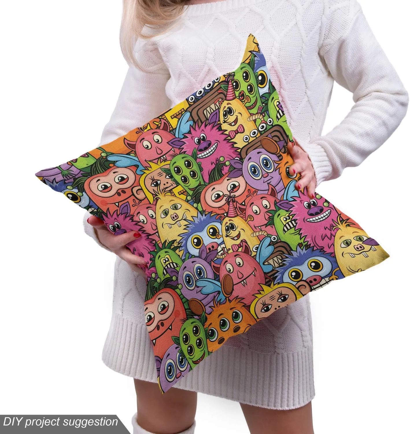 Ambesonne Alien Fabric by The Yard, Carnival of Beasts Cartoon Monsters with Different Art Styles Out of This World Theme, Decorative Fabric for Upholstery and Home Accents, 1 Yard, Pink Green