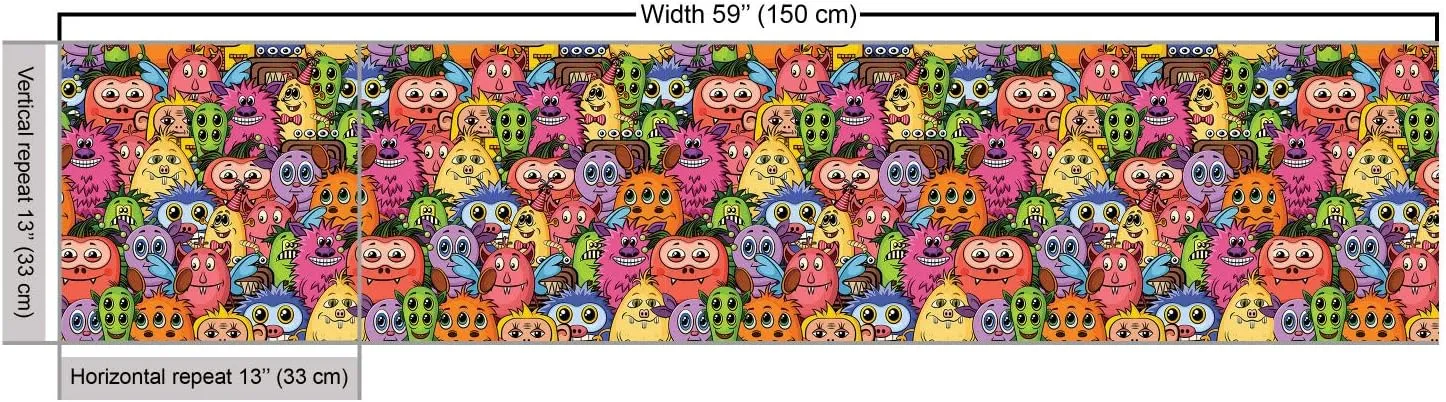 Ambesonne Alien Fabric by The Yard, Carnival of Beasts Cartoon Monsters with Different Art Styles Out of This World Theme, Decorative Fabric for Upholstery and Home Accents, 1 Yard, Pink Green
