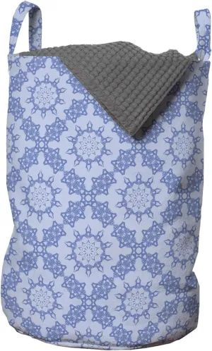 Ambesonne Damask Laundry Bag, Ornamental Moroccan Oriental Ottoman Bohemian Traditional Motif Print, Hamper Basket with Handles Drawstring Closure for Laundromats, 13" x 19", Ceil Blue