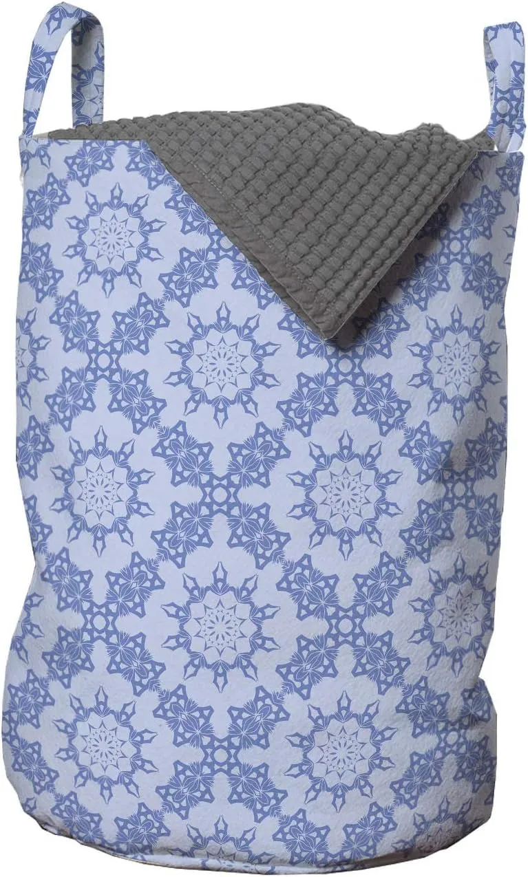 Ambesonne Damask Laundry Bag, Ornamental Moroccan Oriental Ottoman Bohemian Traditional Motif Print, Hamper Basket with Handles Drawstring Closure for Laundromats, 13" x 19", Ceil Blue