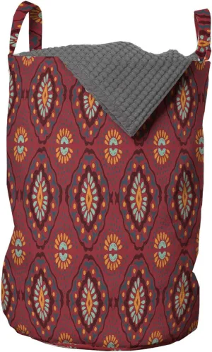 Ambesonne Ethnic Laundry Bag, Mexican Culture Ikat Geometric Gypsy Folklore Ornamental Background, Hamper Basket with Handles Drawstring Closure for Laundromats, 13" x 19", Multicolor