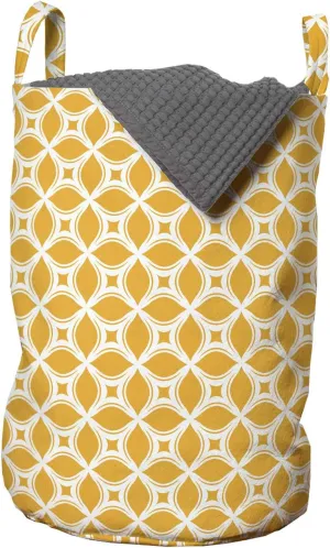 Ambesonne Ethnic Laundry Bag, Ornamental Floral Tiles Mosaic Oriental Lattice Design Geometric, Hamper Basket with Handles Drawstring Closure for Laundromats, 13" x 19", Orange and White