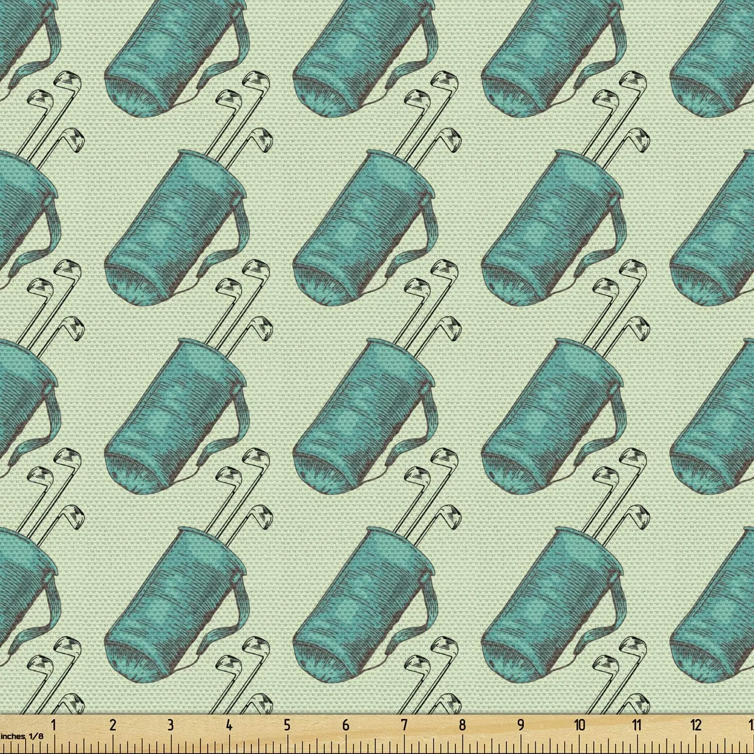 Ambesonne Golf Fabric by The Yard, Clubs in a Bag with Shoulder Straps Modern Sports Hobby Illustration, Decorative Fabric for Upholstery and Home Accents, 3 Yards, Turquoise and Pale Green