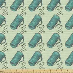 Ambesonne Golf Fabric by The Yard, Clubs in a Bag with Shoulder Straps Modern Sports Hobby Illustration, Decorative Fabric for Upholstery and Home Accents, 3 Yards, Turquoise and Pale Green