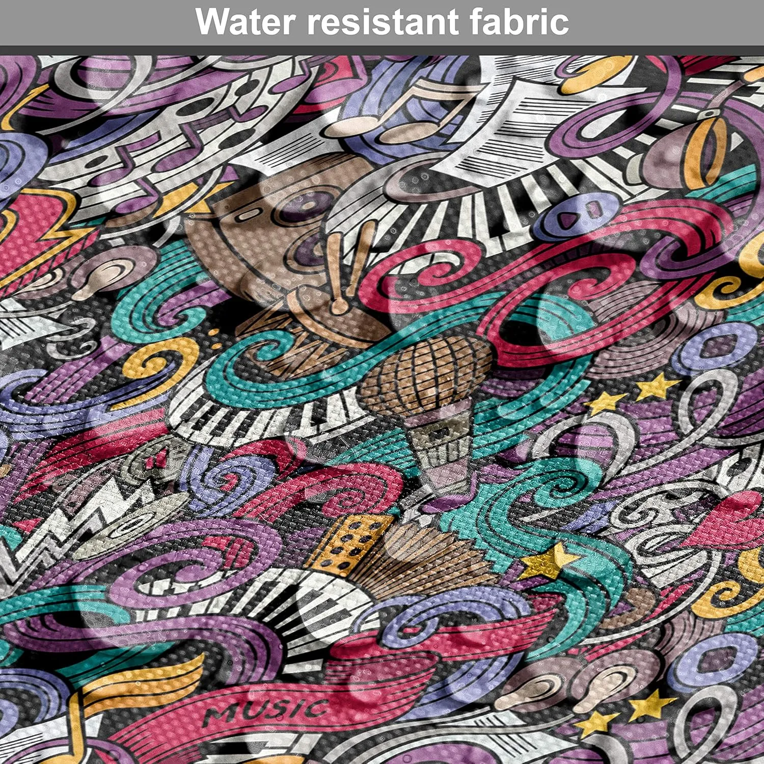 Ambesonne Hipster Fabric by The Yard, Music Themed Hand Drawn Abstract Instruments Microphone Drums Keyboard Stradivarius, Decorative Fabric for Upholstery and Home Accents, 1 Yard, Coral Purple