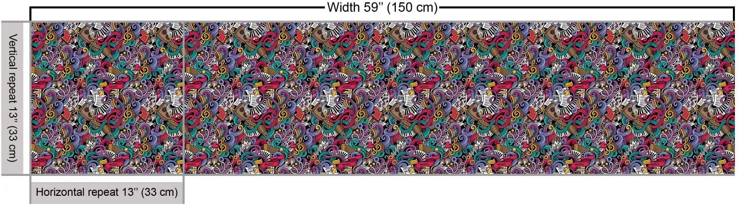 Ambesonne Hipster Fabric by The Yard, Music Themed Hand Drawn Abstract Instruments Microphone Drums Keyboard Stradivarius, Decorative Fabric for Upholstery and Home Accents, 1 Yard, Coral Purple