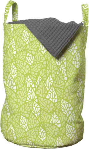 Ambesonne Leaf Laundry Bag, Pattern with Leaves in The Springtime Greenery Bushes Ecology Garden Growth, Hamper Basket with Handles Drawstring Closure for Laundromats, 13" x 19", Apple Green White