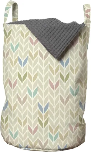 Ambesonne Leaves Laundry Bag, Symmetrical Layout of Fall Foliage Ornaments Illustration Pattern, Hamper Basket with Handles Drawstring Closure for Laundromats, 13" x 19", Ivory Multicolor