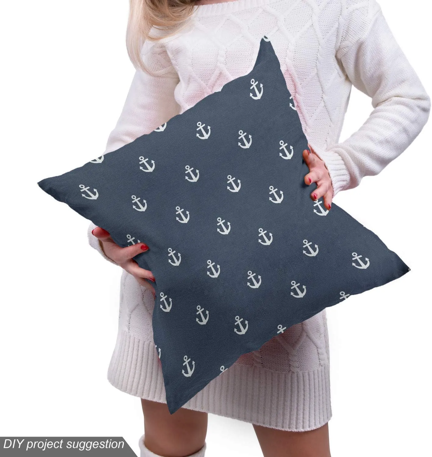Ambesonne Marine Fabric by The Yard, Nautical Classic Pattern Little Anchor Sea Travel Cruise Theme Sailor Minimal, Decorative Fabric for Upholstery and Home Accents, 5 Yards, Bluegrey White
