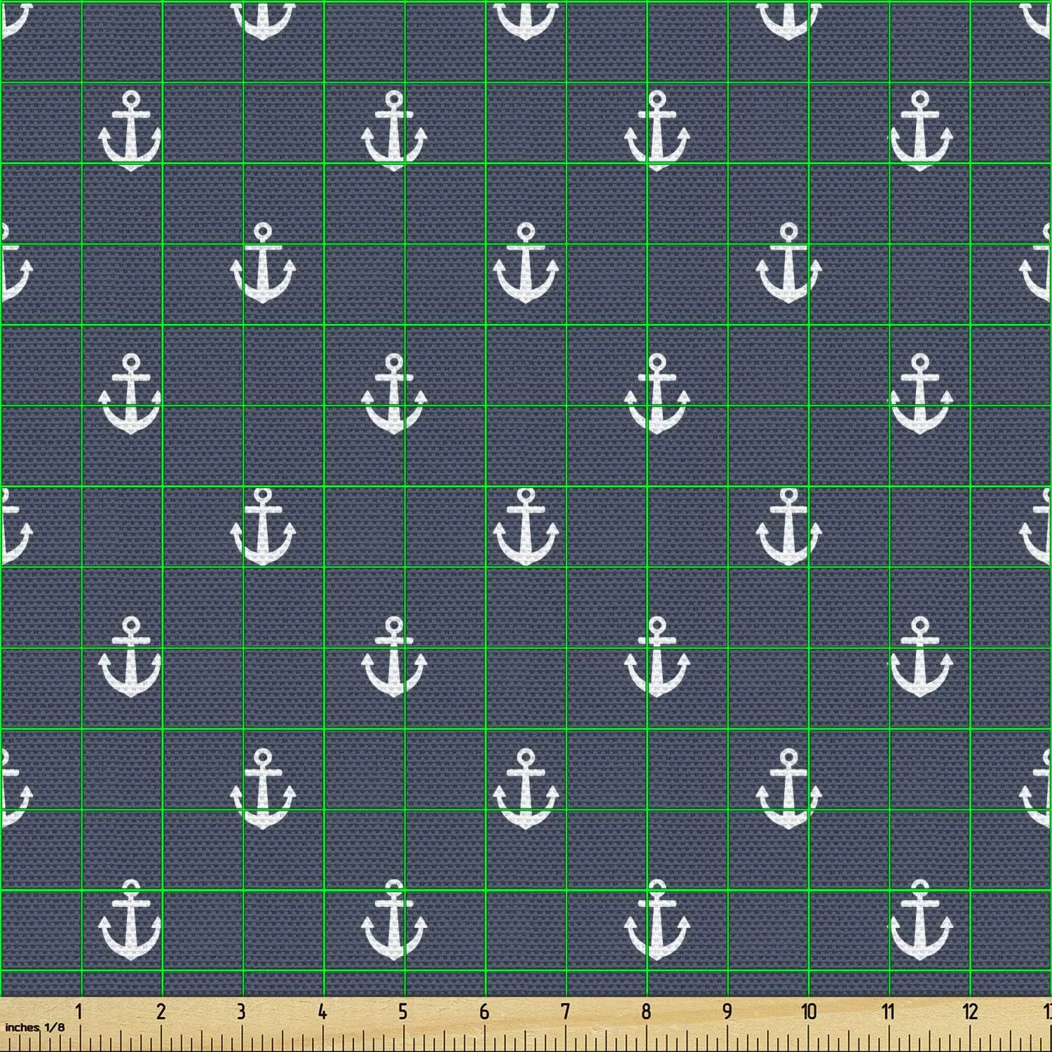 Ambesonne Marine Fabric by The Yard, Nautical Classic Pattern Little Anchor Sea Travel Cruise Theme Sailor Minimal, Decorative Fabric for Upholstery and Home Accents, 5 Yards, Bluegrey White
