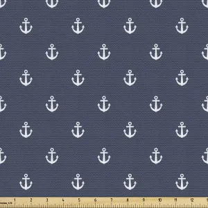 Ambesonne Marine Fabric by The Yard, Nautical Classic Pattern Little Anchor Sea Travel Cruise Theme Sailor Minimal, Decorative Fabric for Upholstery and Home Accents, 5 Yards, Bluegrey White