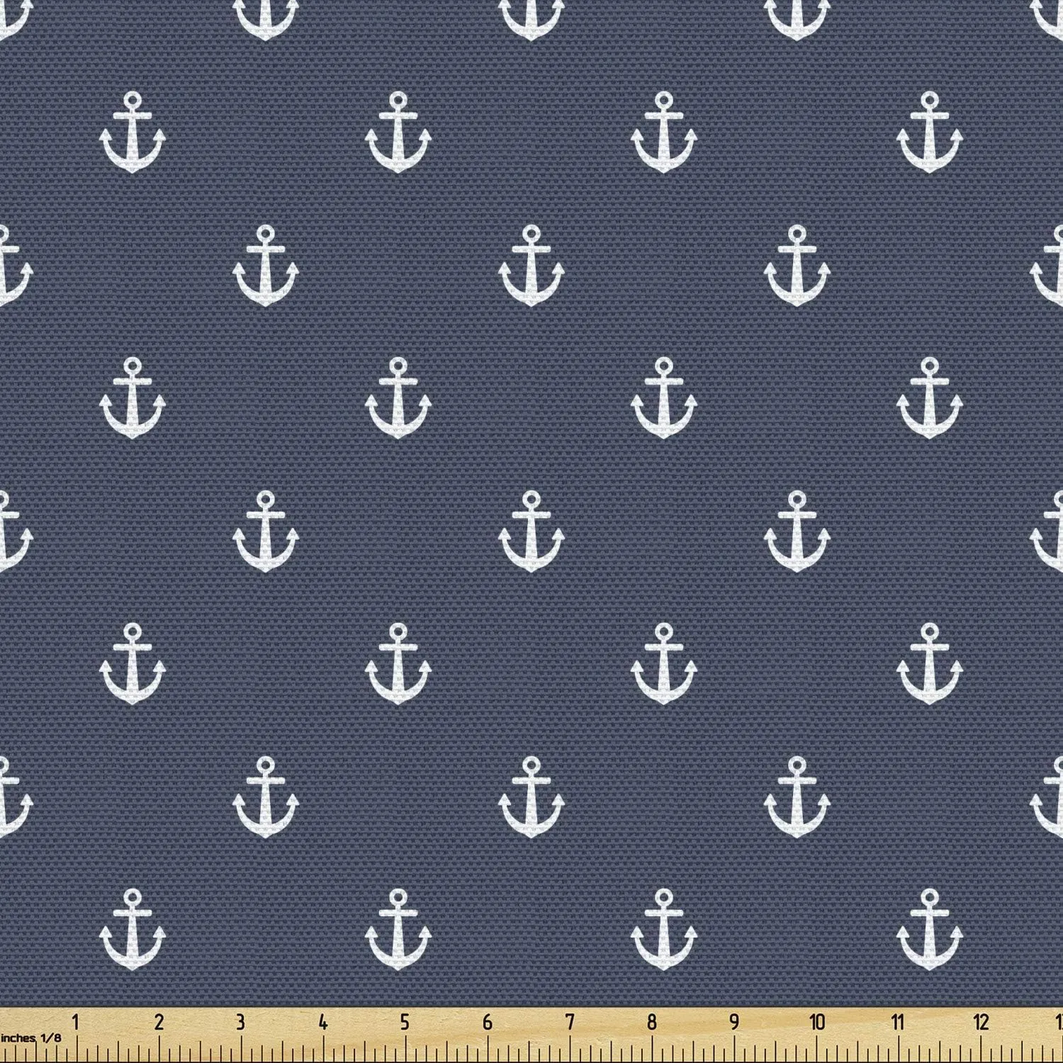 Ambesonne Marine Fabric by The Yard, Nautical Classic Pattern Little Anchor Sea Travel Cruise Theme Sailor Minimal, Decorative Fabric for Upholstery and Home Accents, 5 Yards, Bluegrey White