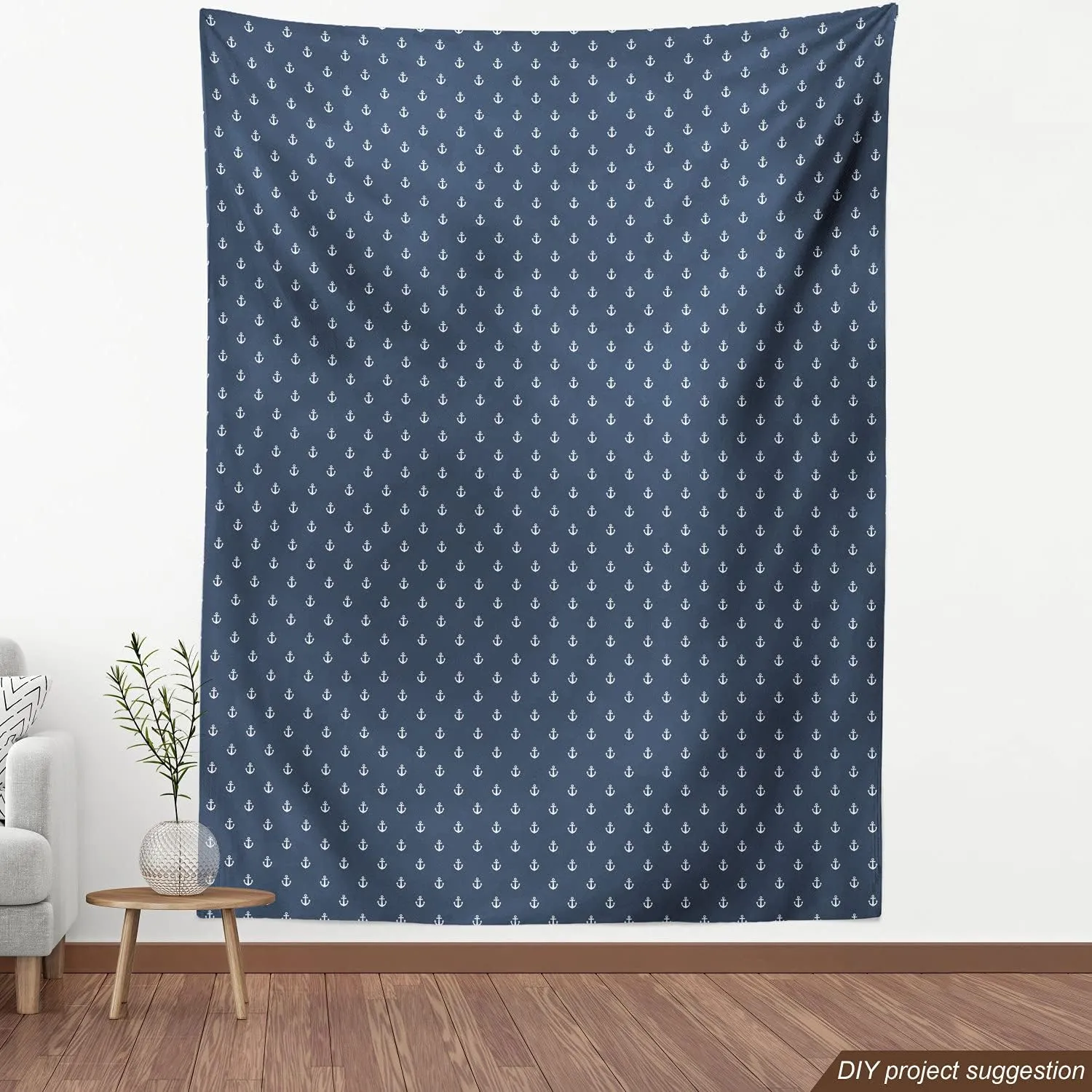 Ambesonne Marine Fabric by The Yard, Nautical Classic Pattern Little Anchor Sea Travel Cruise Theme Sailor Minimal, Decorative Fabric for Upholstery and Home Accents, 5 Yards, Bluegrey White