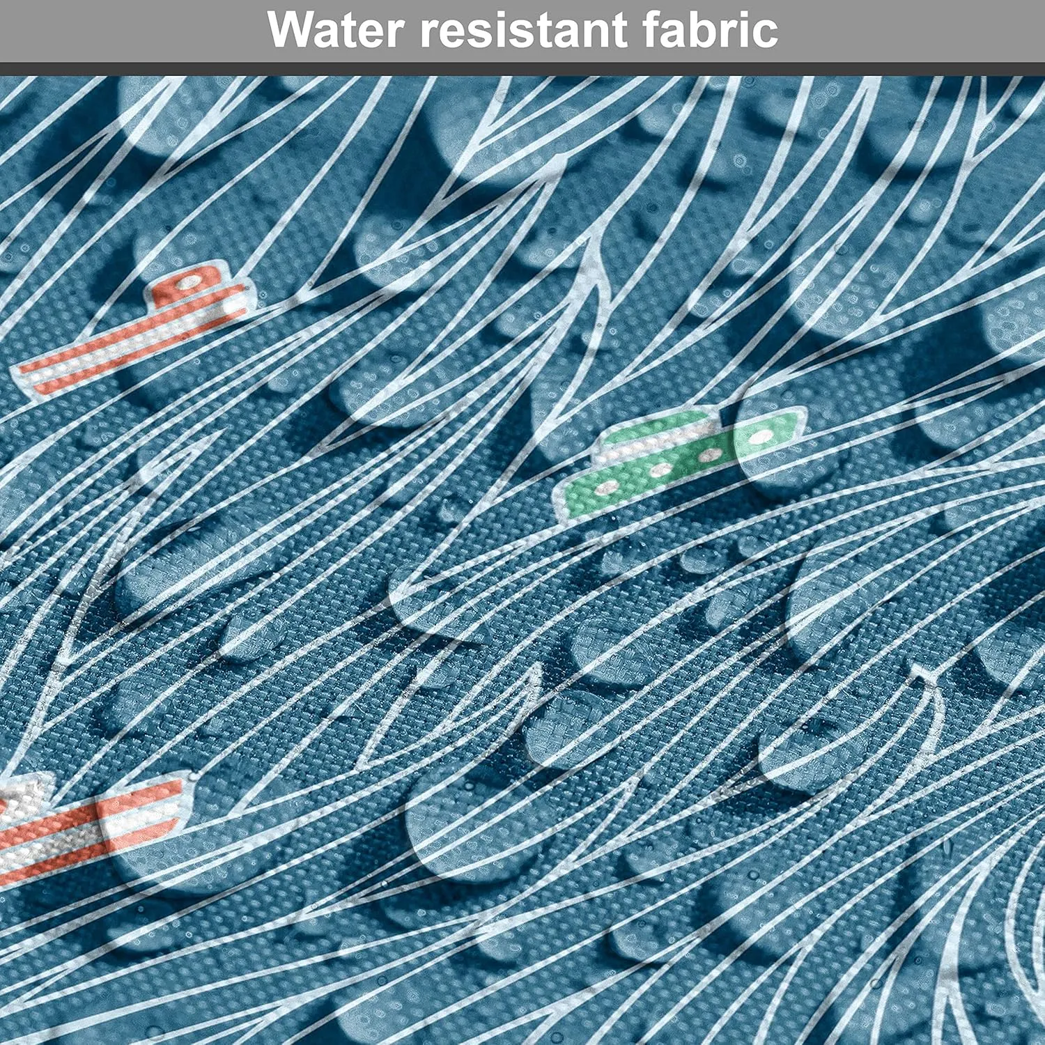 Ambesonne Maritime Fabric by The Yard Water Resistant Waves Ships Cartoon Sailor Sailboat Vacations Travel Pattern Indoor & Outdoor DIY Projects Sewing Nautical Decorations for Home 1 Yard Petrol Blue
