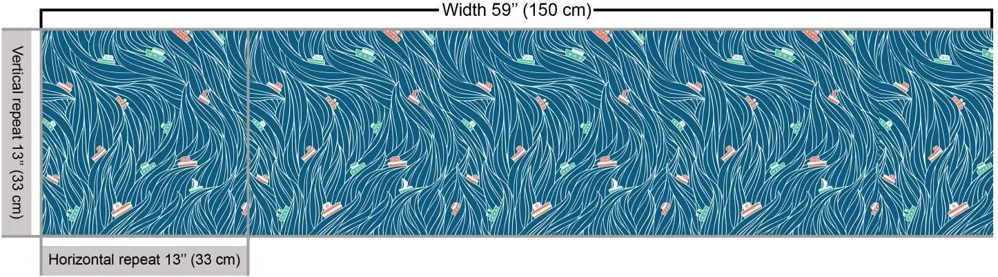 Ambesonne Maritime Fabric by The Yard Water Resistant Waves Ships Cartoon Sailor Sailboat Vacations Travel Pattern Indoor & Outdoor DIY Projects Sewing Nautical Decorations for Home 1 Yard Petrol Blue