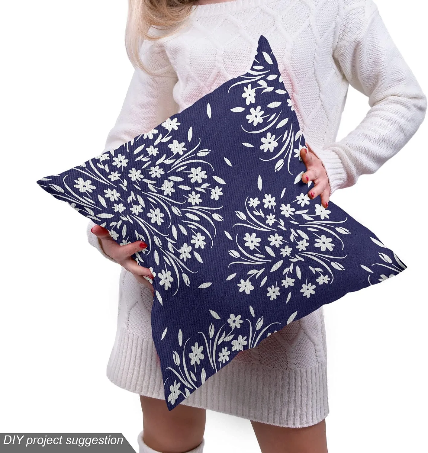 Ambesonne Navy and White Fabric by The Yard Scroll Pattern with Little Rural Wildflowers Buds Feminine Corsage Decorative Material for Outdoor and Indoor Projects DIY Hobby Sewing 1 Yard Indigo White