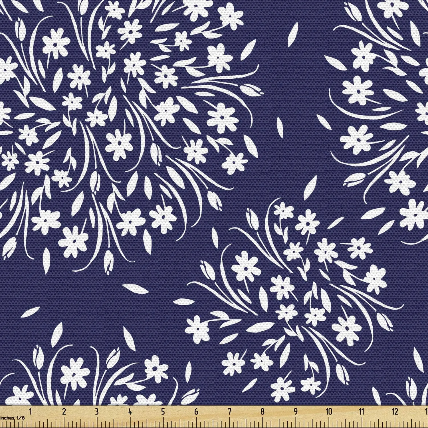 Ambesonne Navy and White Fabric by The Yard Scroll Pattern with Little Rural Wildflowers Buds Feminine Corsage Decorative Material for Outdoor and Indoor Projects DIY Hobby Sewing 1 Yard Indigo White