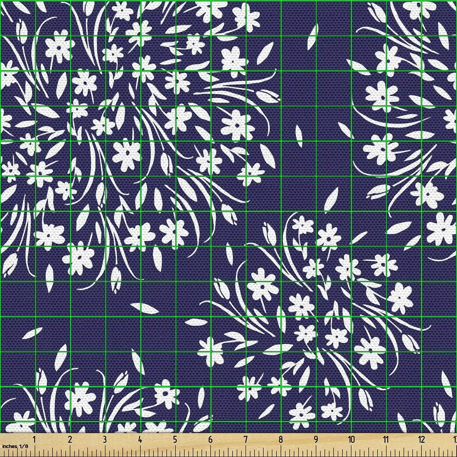Ambesonne Navy and White Fabric by The Yard Scroll Pattern with Little Rural Wildflowers Buds Feminine Corsage Decorative Material for Outdoor and Indoor Projects DIY Hobby Sewing 1 Yard Indigo White