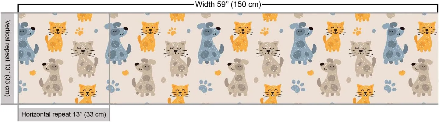 Ambesonne Pets Fabric by The Yard, Kittens Pattern Friends Dogs Puppy Paws, Decorative Fabric for Upholstery and Home Accents, 1 Yard, Eggshell Mustard
