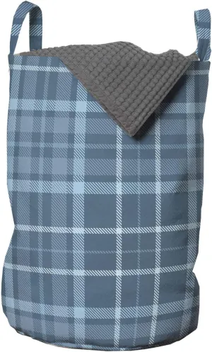 Ambesonne Plaid Laundry Bag, Rhythmic Traditional Checkered Retro Style Rustic Design Motifs Print, Hamper Basket with Handles Drawstring Closure for Laundromats, 13" x 19", Slate Blue and Blue Grey