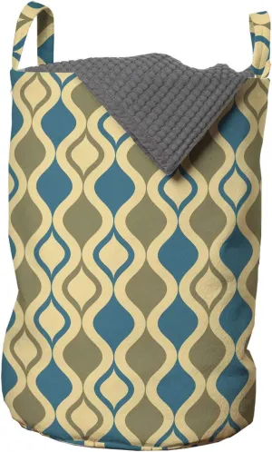 Ambesonne Retro Laundry Bag, Ornamental Pattern with Vertical Ogee Shapes with Vintage Design Inspirations, Hamper Basket with Handles Drawstring Closure for Laundromats, 13" x 19", Cream Beige Blue