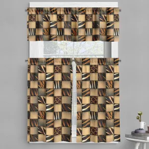 Ambesonne Savannah Valance & Tier Curtain 3 pcs Set, Earthy Jeans Denim Inspired Patchwork in Giraffe and Zebra Design Art Print, Window Treatments for Room Kitchen Decor, 55" x 24", Black and Brown
