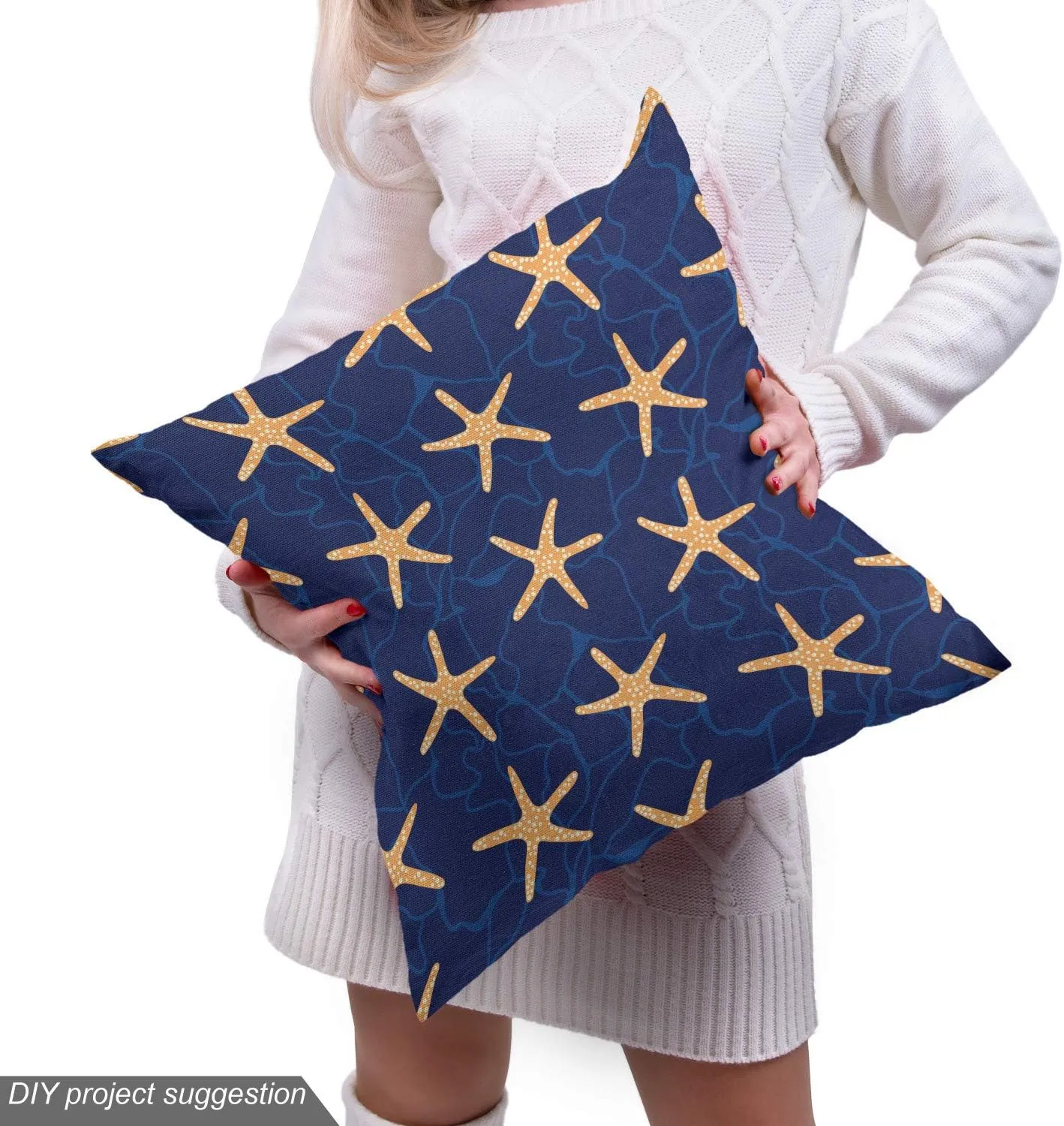 Ambesonne Starfish Fabric by The Yard, Underwater Creatures in Deep Sea Ocean Waves Adventure Marine Nautical Theme, Decorative Fabric for Upholstery and Home Accents, 3 Yards, Navy Blue