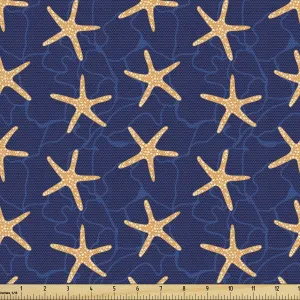 Ambesonne Starfish Fabric by The Yard, Underwater Creatures in Deep Sea Ocean Waves Adventure Marine Nautical Theme, Decorative Fabric for Upholstery and Home Accents, 3 Yards, Navy Blue